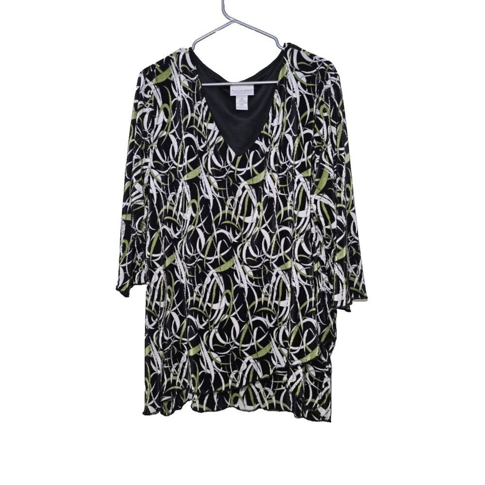 Anna Maxwell Blouse 4X 30/32 Crinkle Accordian Business Casual V-neck Artsy